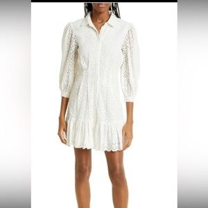 Veronica Beard Kylan White Eyelet Mini Dress Size 16